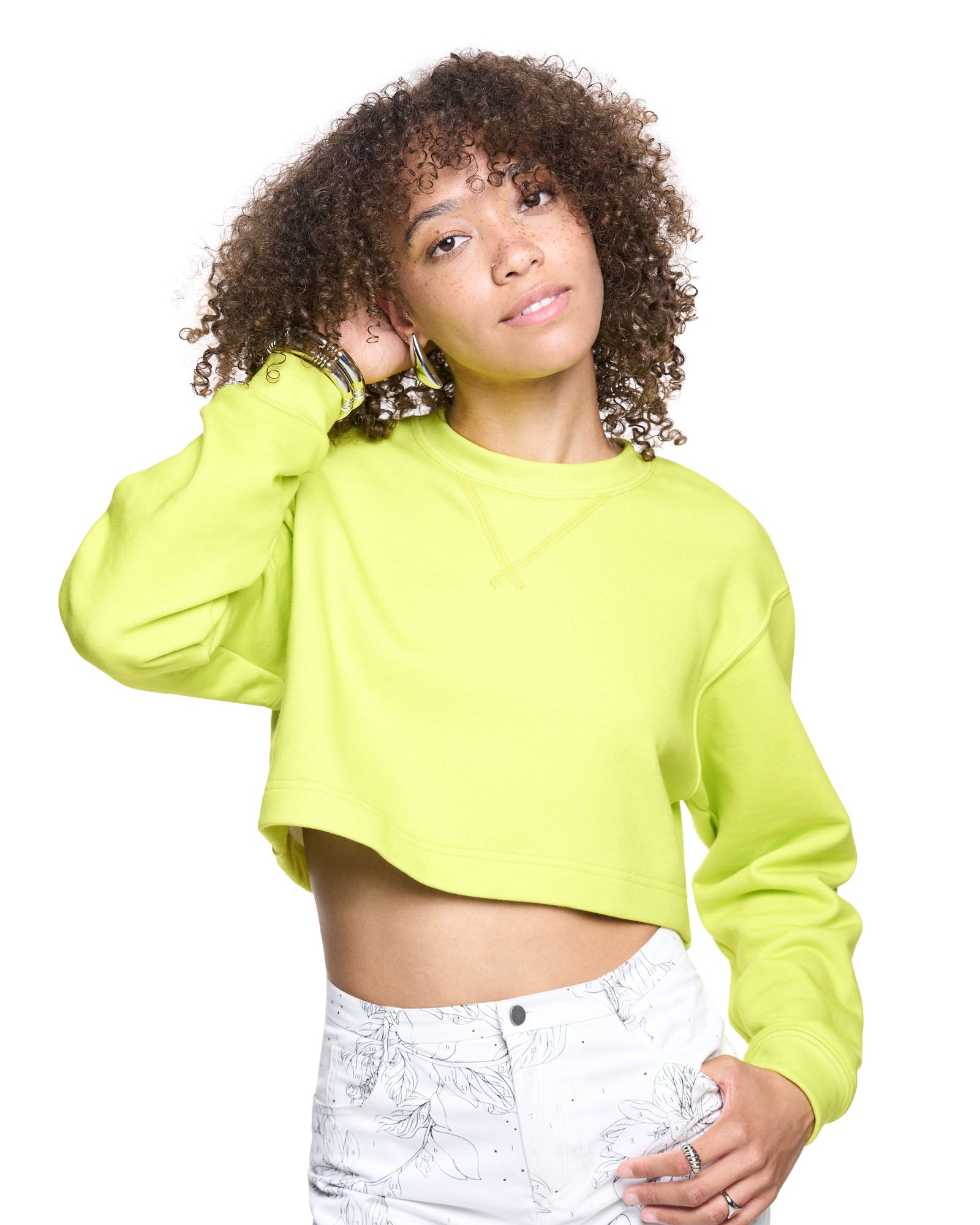 Neon green cropped sweatshirt sale