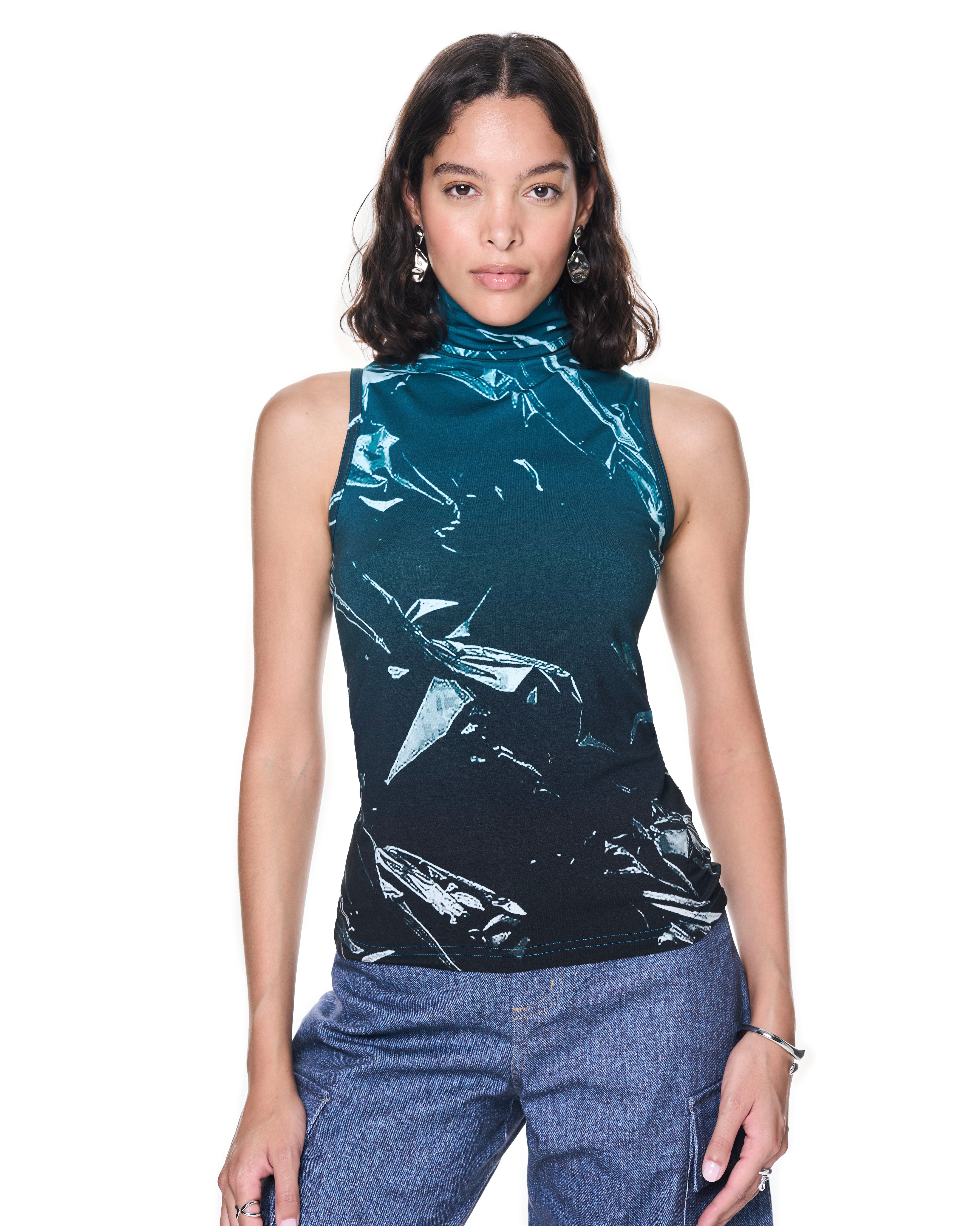 Sleeveless Turtleneck | Aquamarine Cellophane