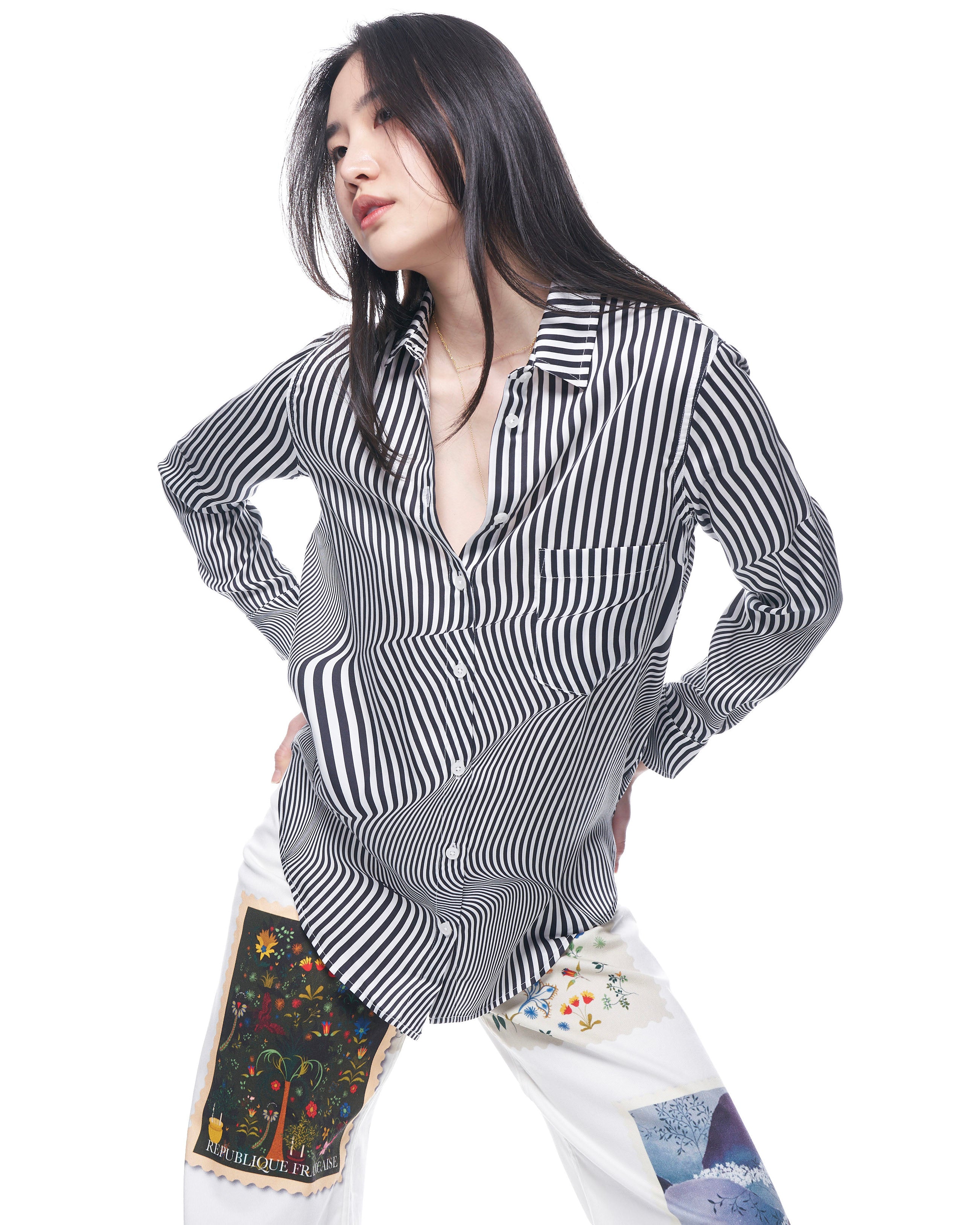 Zoe Shirt | Black Rumpled Stripe