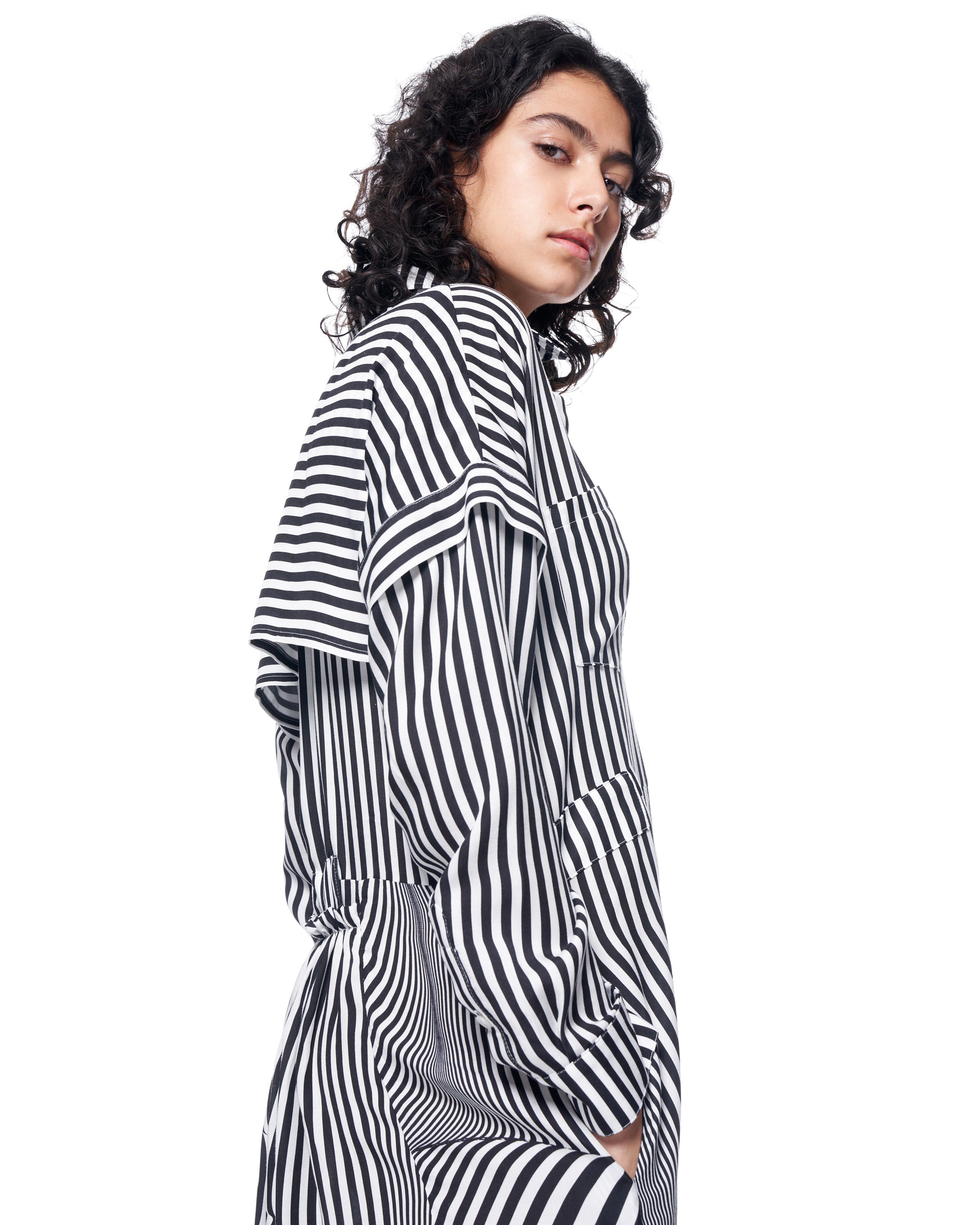 Riley Shirtdress | Black Rumpled Stripe