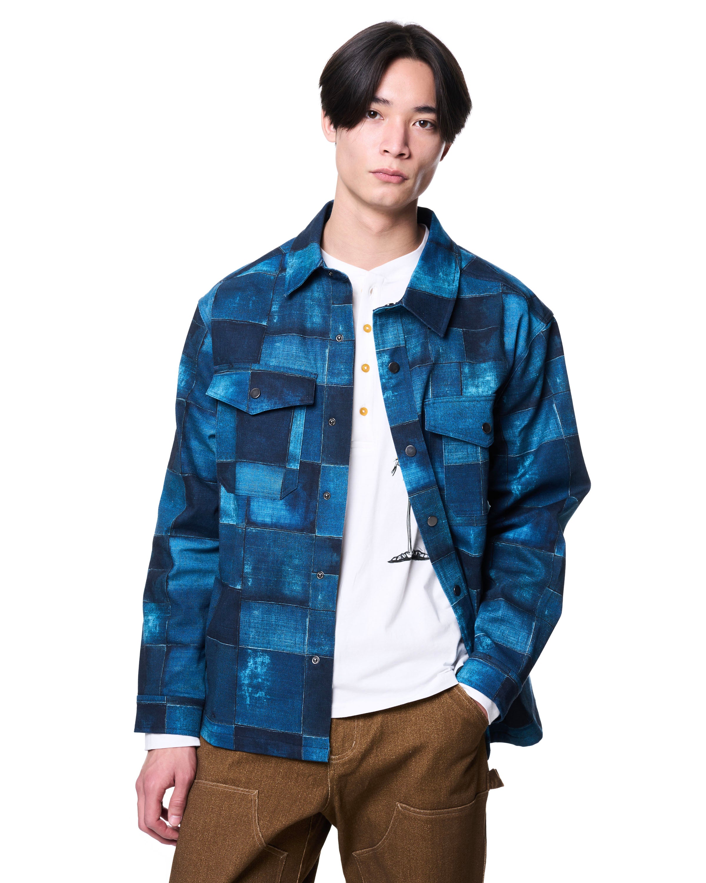 Taran Shirt Jacket | Blue Patchwork