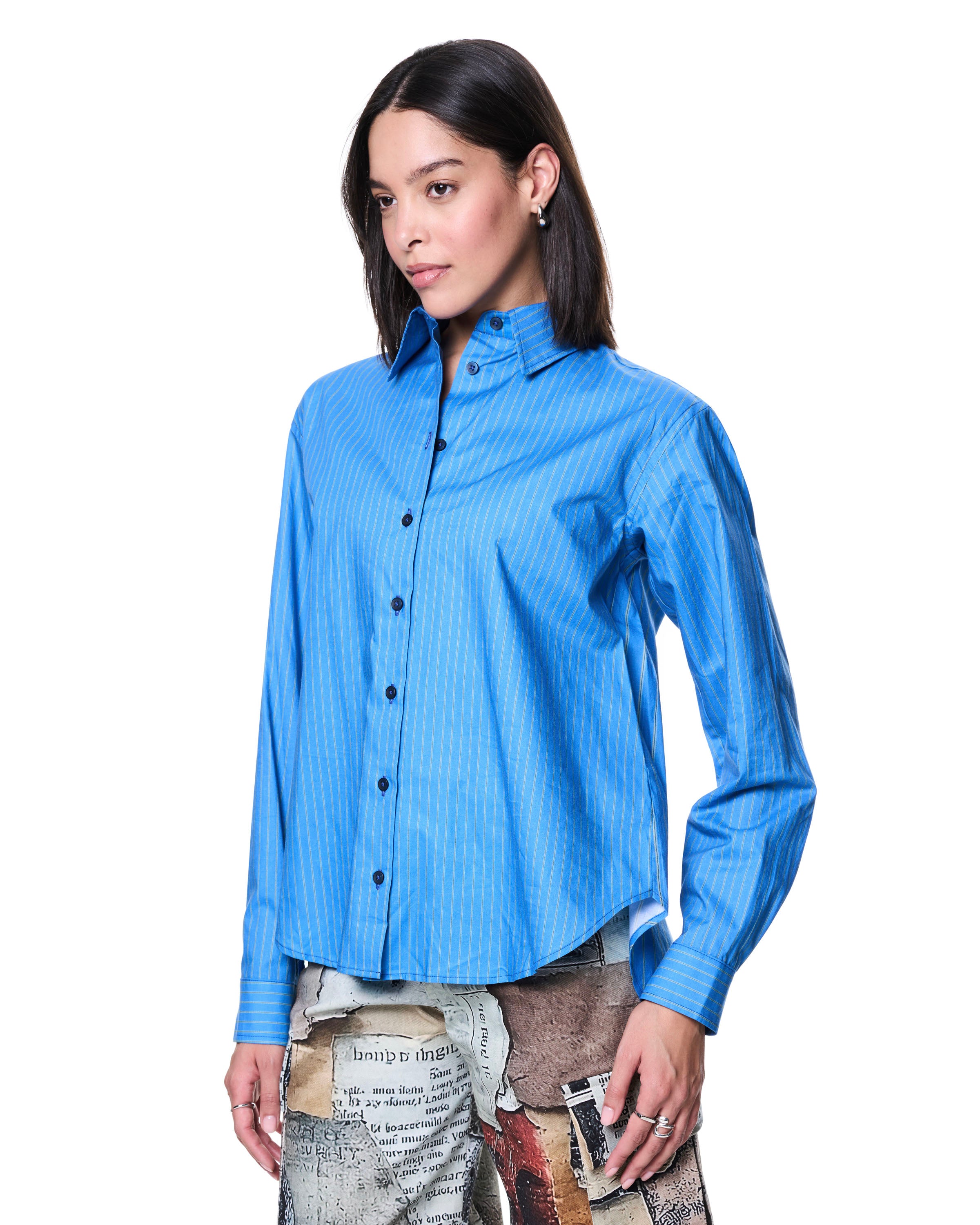 Annie Shirt | Royal Blue Citrus Stripe