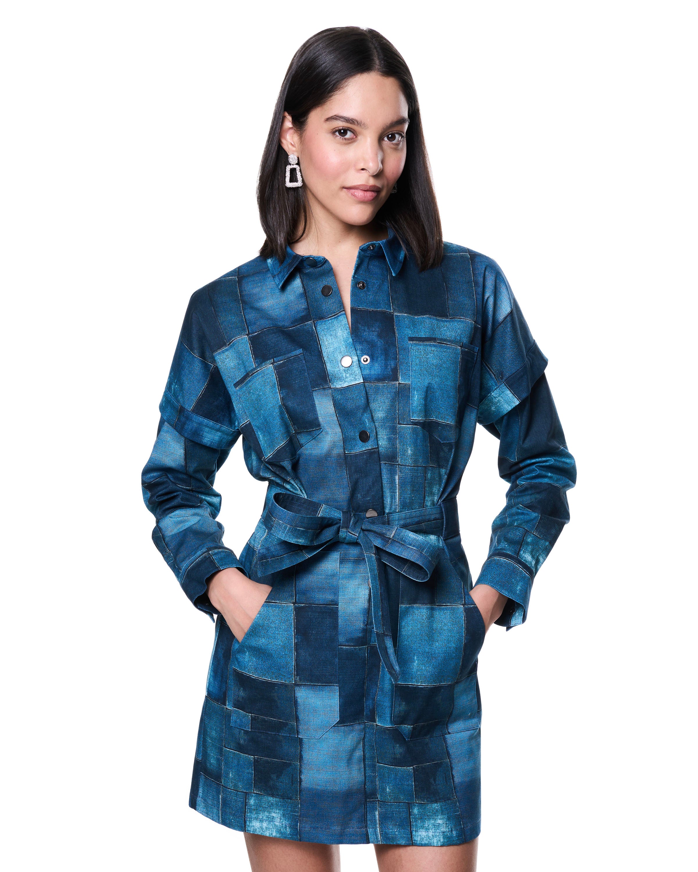 Dottie Cargo Dress | Blue Patchwork