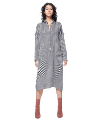 Riley Shirtdress | Black Rumpled Stripe