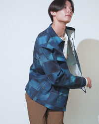 Taran Shirt Jacket | Blue Patchwork